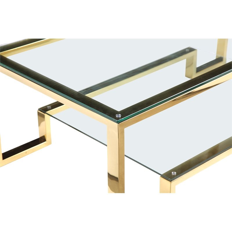 Pangea Home Laurence Long Metal Coffee Table in Polished Gold