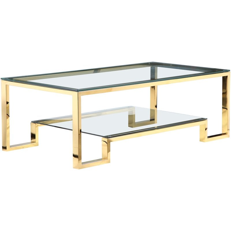 Pangea Home Laurence Long Metal Coffee Table in Polished Gold