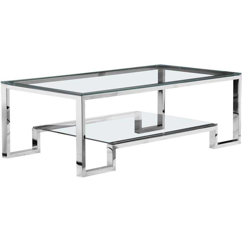 Pangea Home Laurence Long Metal Coffee Table Long in Silver