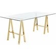 Pangea Home Brady Metal Desk with Glass in Polished Gold