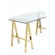 Pangea Home Brady Small Metal Desk with Glass in Polished Gold