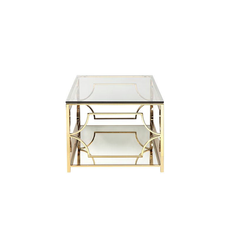 Pangea Home Edward Metal Rectangle Coffee Table with Glass in Polished Gold
