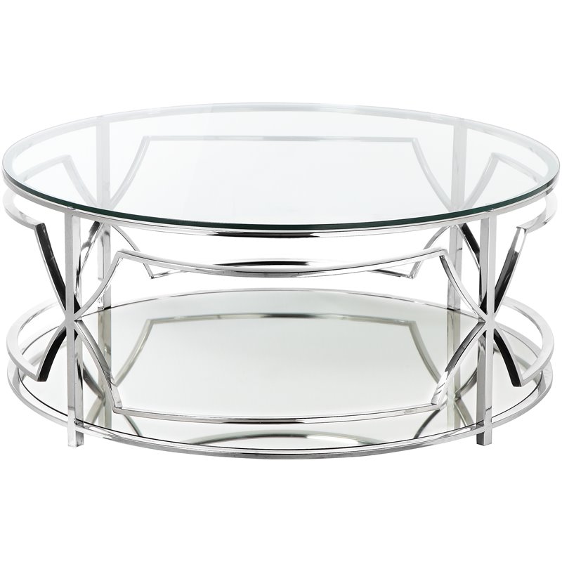 Pangea Home Edward Metal Round Coffee Table with Glass in Silver