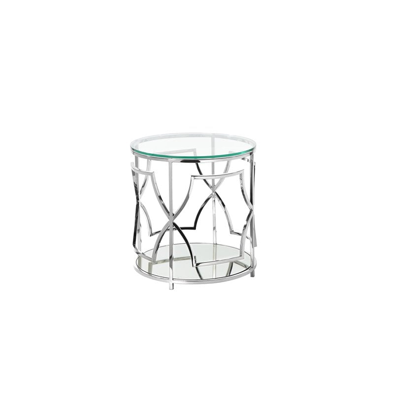 Pangea Home Edward Metal Round Side Table with Glass in Silver