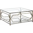 Pangea Home Edward Metal Square Coffee Table with Glass in Brushed Brass