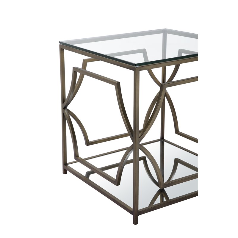 Pangea Home Edward Metal Side Table with Glass in Brushed Brass