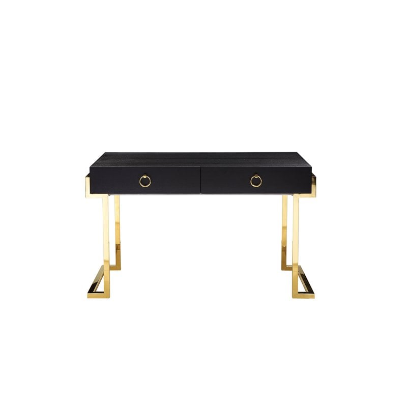 Pangea Home Julia Stainless Steel Desk in Black Ash Veneer & Gold