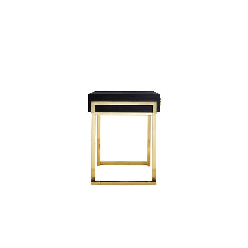 Pangea Home Julia Stainless Steel Desk in Black Ash Veneer & Gold