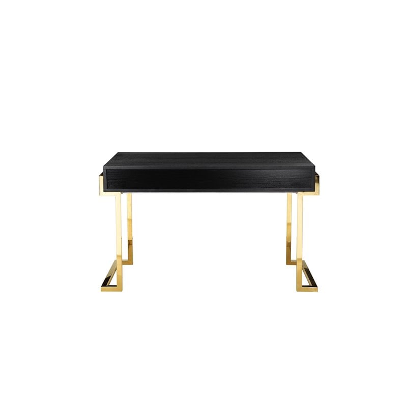 Pangea Home Julia Stainless Steel Desk in Black Ash Veneer & Gold