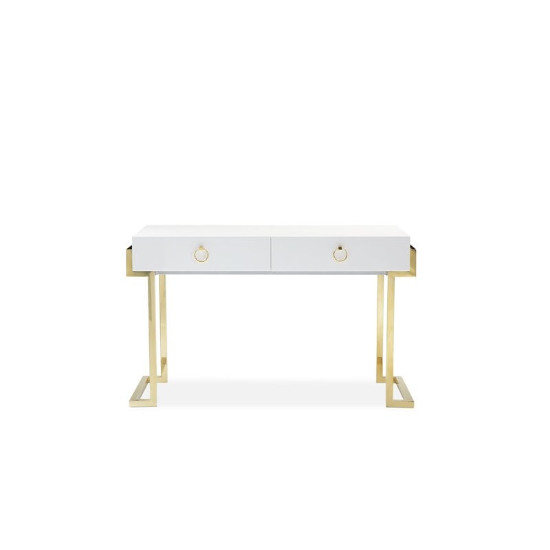 Pangea Home Julia Stainless Steel Desk in Glossy White Lacquer & Gold
