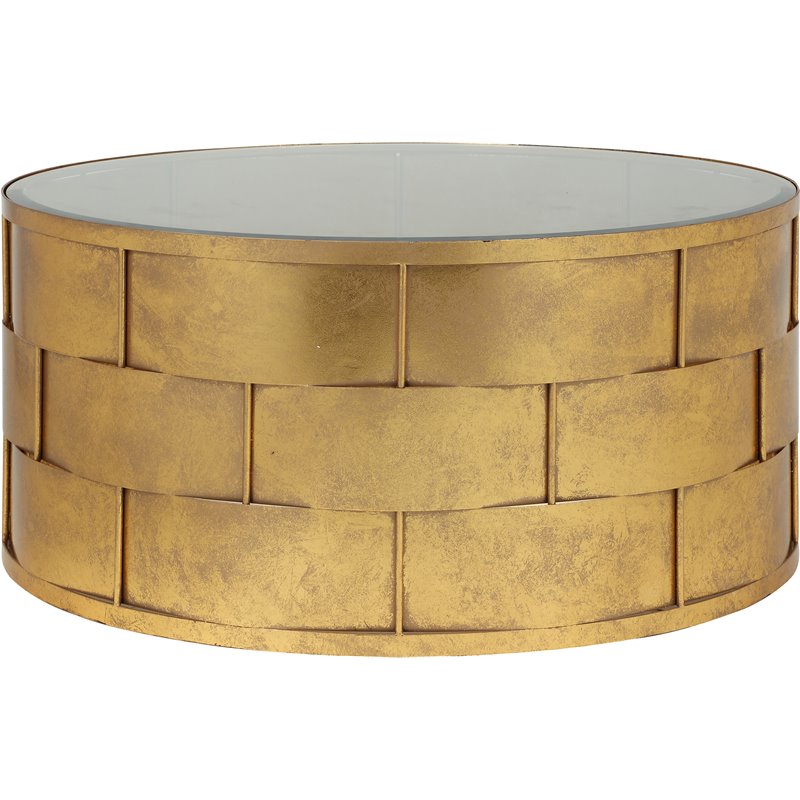 Pangea Home Margot Metal Coffee Table with Glass in Gold Leaf