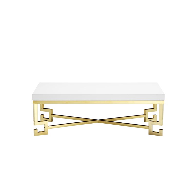 Pangea Home Sophia Stainless Steel Coffee Table in White Lacquer & Gold