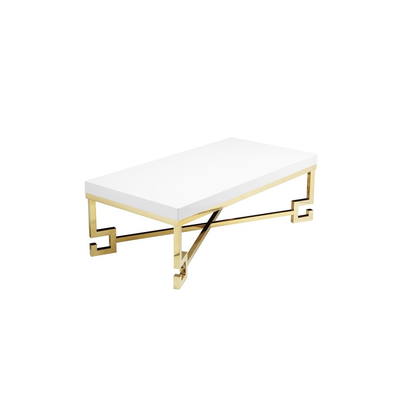 Pangea Home Sophia Stainless Steel Coffee Table in White Lacquer & Gold