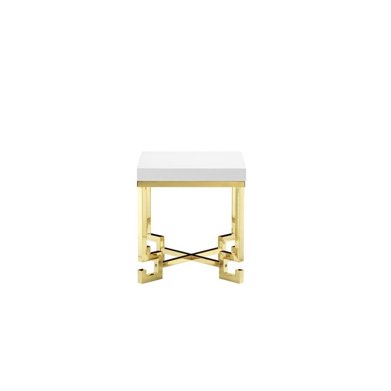 Pangea Home End Table Coffee Accent Table Square in Stainless Steel - White