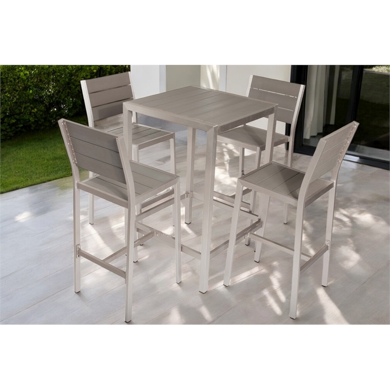 Pangea Home Breeze 5-piece Modern Aluminum Frame Patio Bar Set in Gray