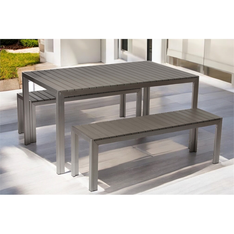 Pangea Home Breeze 3-piece Modern Aluminum Frame Patio Dining Set in Gray