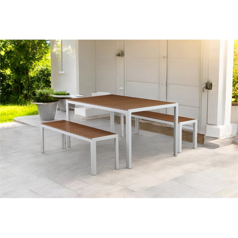 Pangea Home Breeze 3-piece Aluminum Patio Dining Set in White/Natural Teak