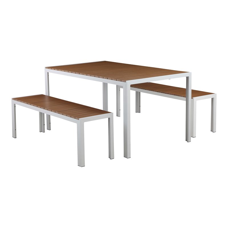 Pangea Home Breeze 3-piece Aluminum Patio Dining Set in White/Natural Teak