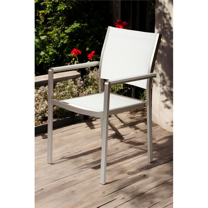 Pangea Home David Aluminum Patio Dining Char in Gray/White (Set of 6)