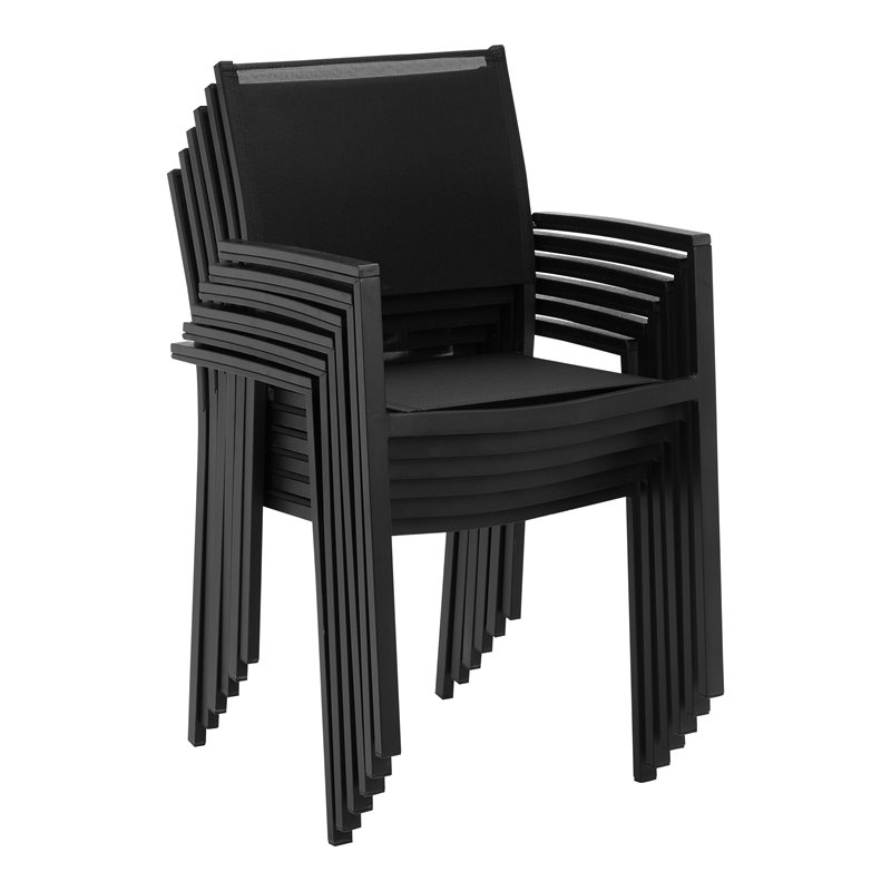 Pangea Home David Aluminum Frame Patio Dining Char in Black (Set of 6)