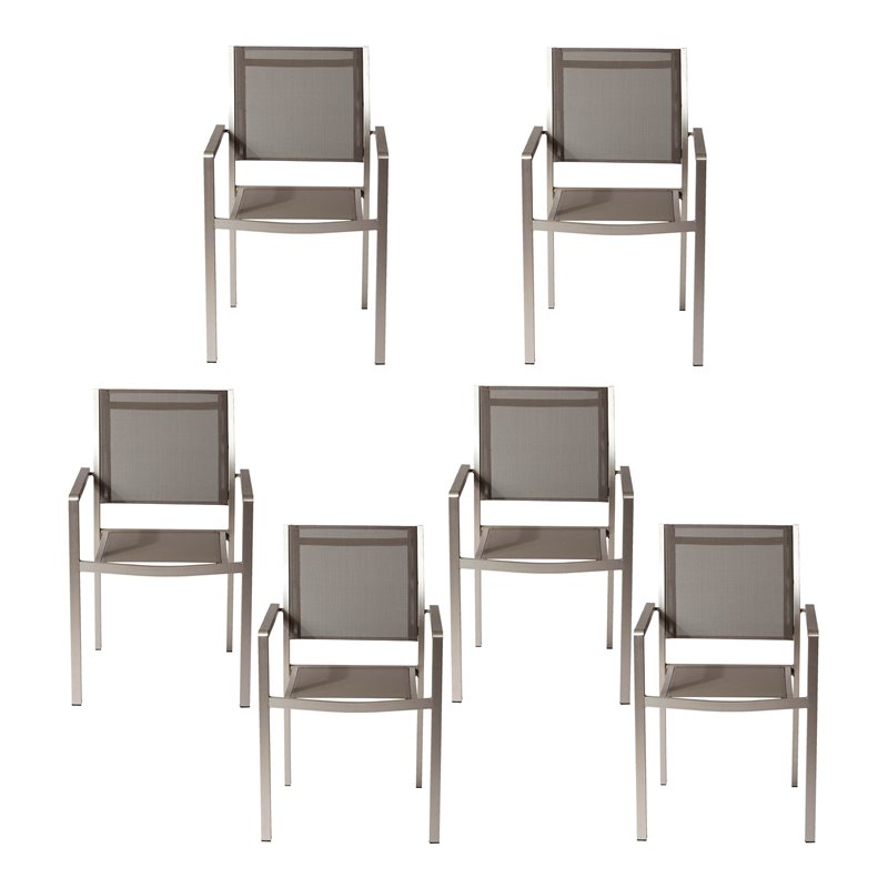 Pangea Home David Aluminum Frame Patio Dining Char in Gray (Set of 6)
