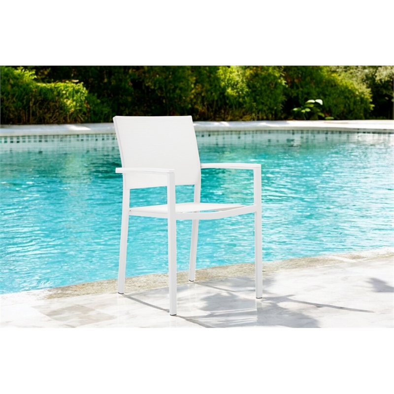 Pangea Home David Aluminum Frame Patio Dining Char in White (Set of 6)