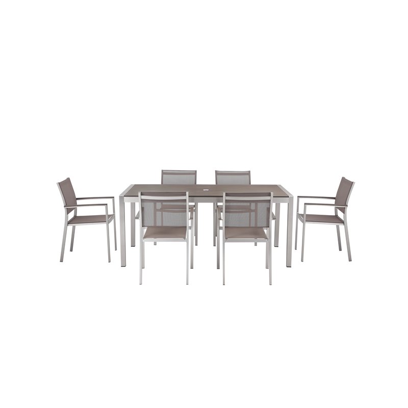 Pangea Home David 7-piece Modern Aluminum Frame Patio Dining Set in Gray