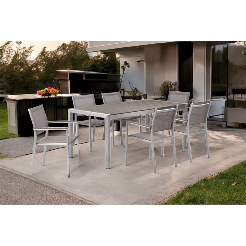 Pangea Home David 7-piece Modern Aluminum Frame Patio Dining Set in Gray