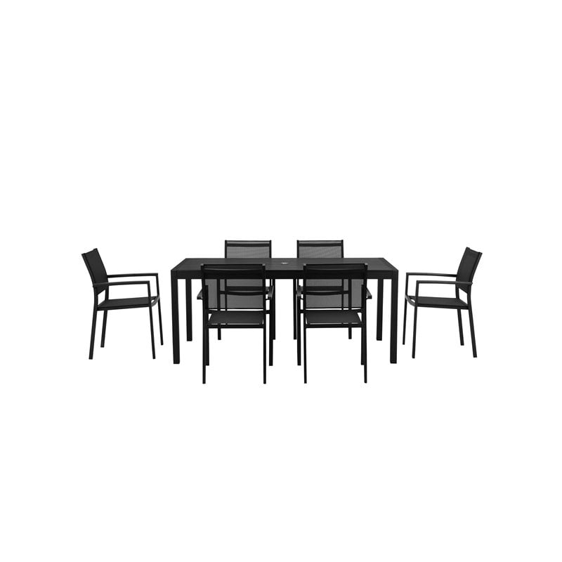 Pangea Home David 7-piece Modern Aluminum Frame Patio Dining Set in Black