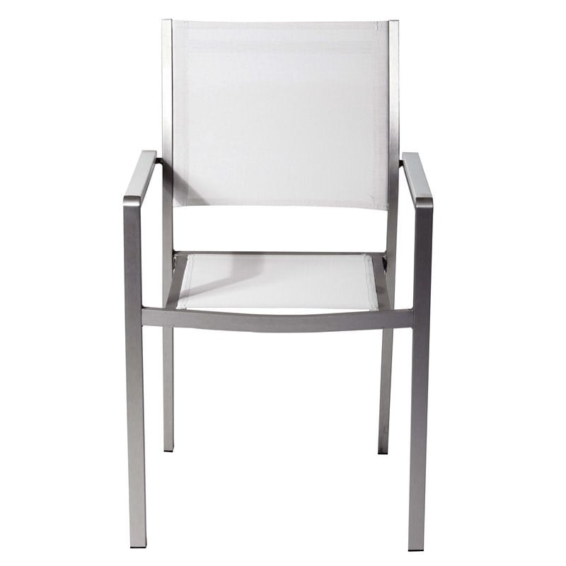 Pangea Home David Modern Aluminum Patio Dining Set in Brush Frame/White