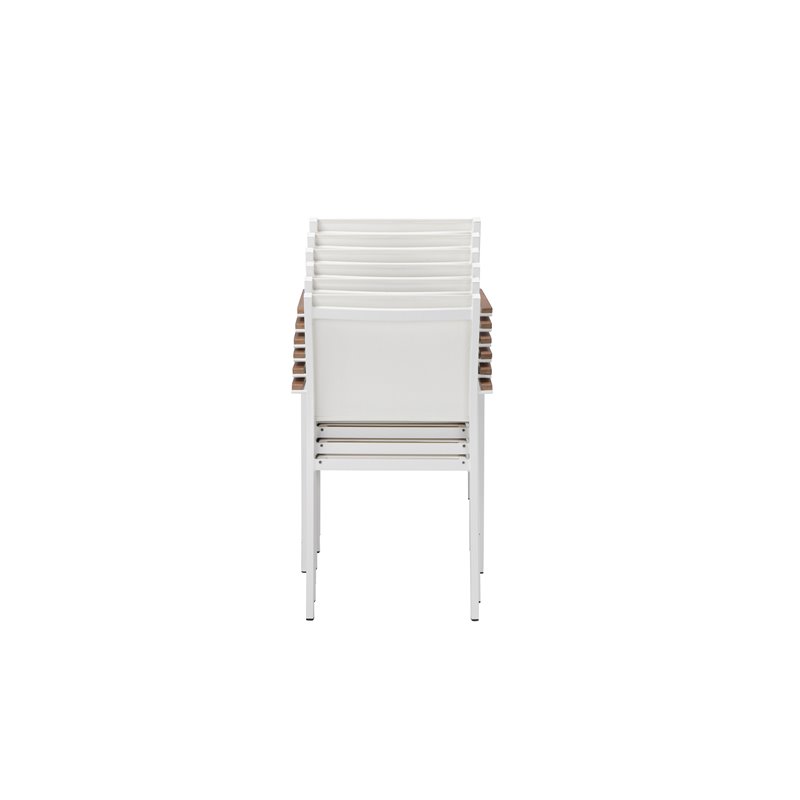 Pangea Home David Aluminum Frame Patio Dining Set in White/Natural Teak