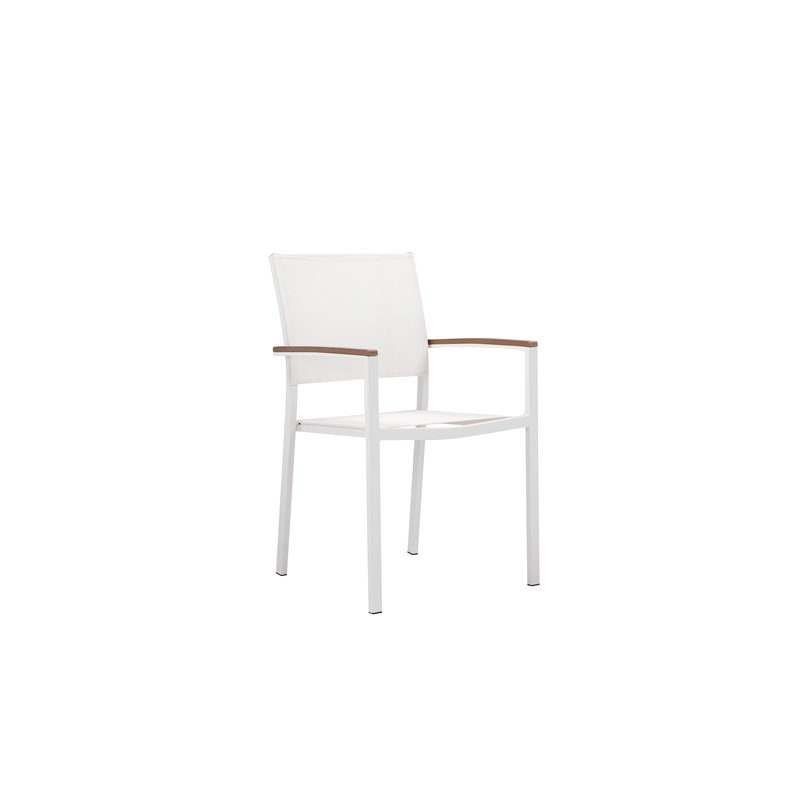 Pangea Home David Aluminum Frame Patio Dining Set in White/Natural Teak