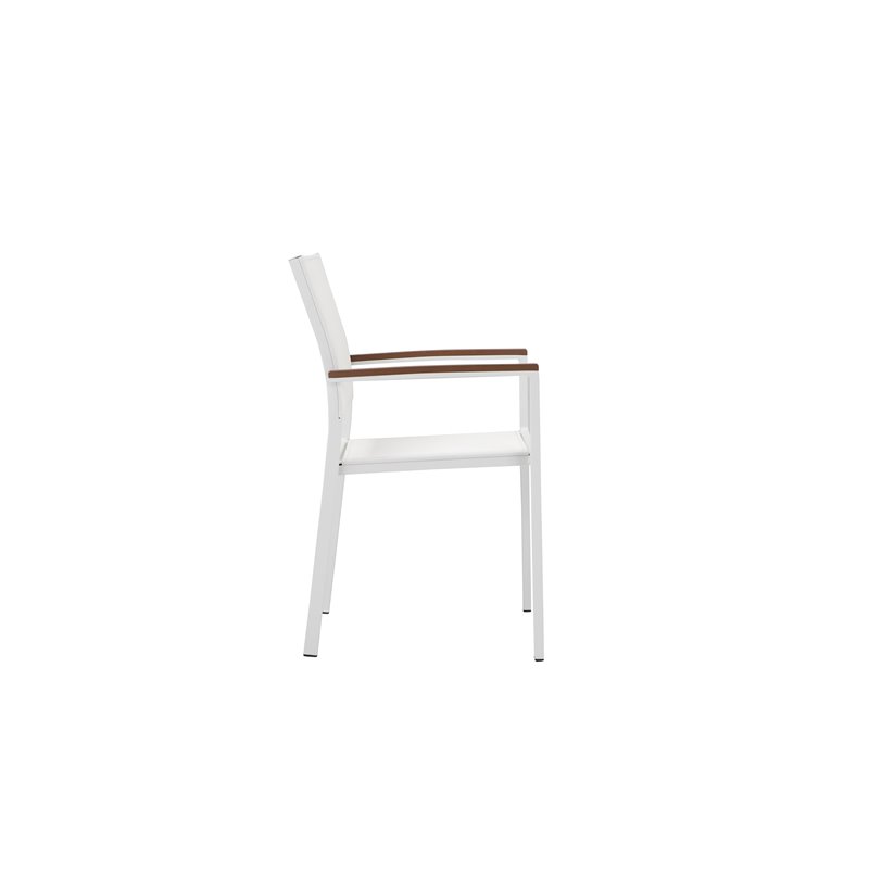 Pangea Home David Aluminum Frame Patio Dining Set in White/Natural Teak