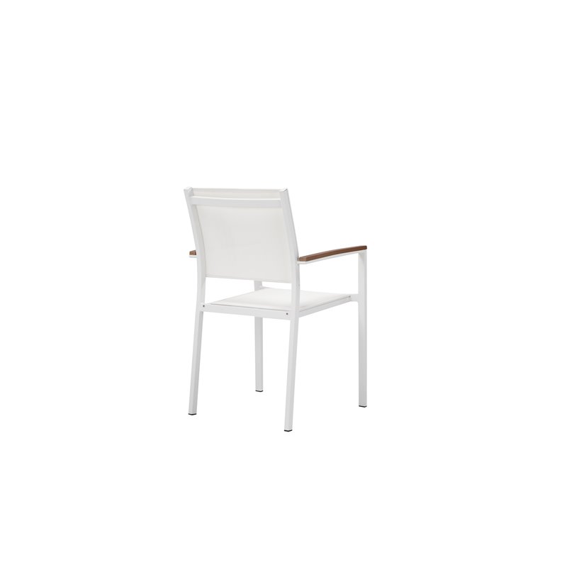 Pangea Home David Aluminum Frame Patio Dining Set in White/Natural Teak