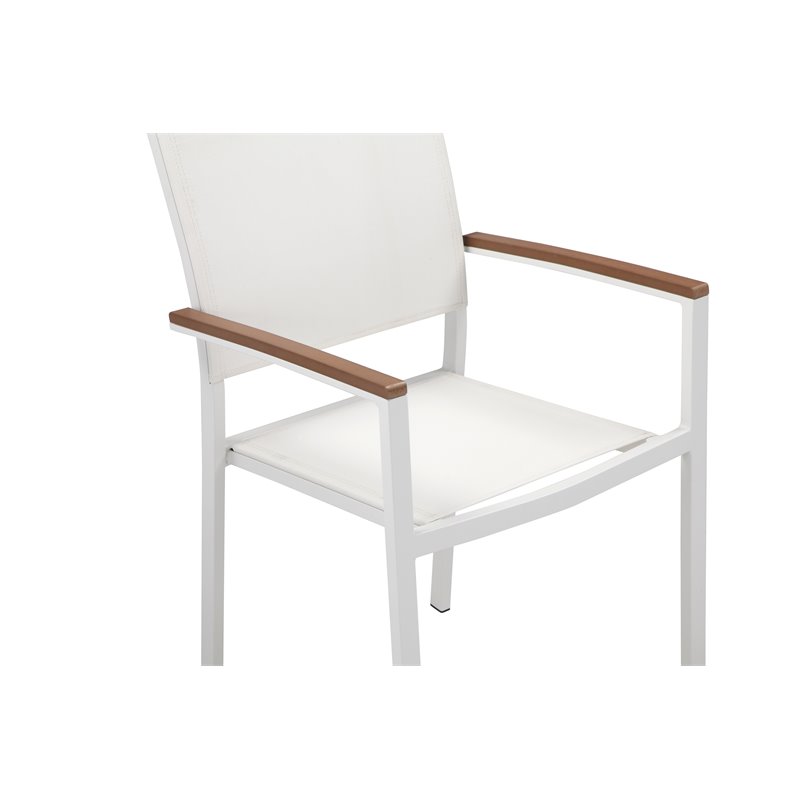 Pangea Home David Aluminum Frame Patio Dining Set in White/Natural Teak