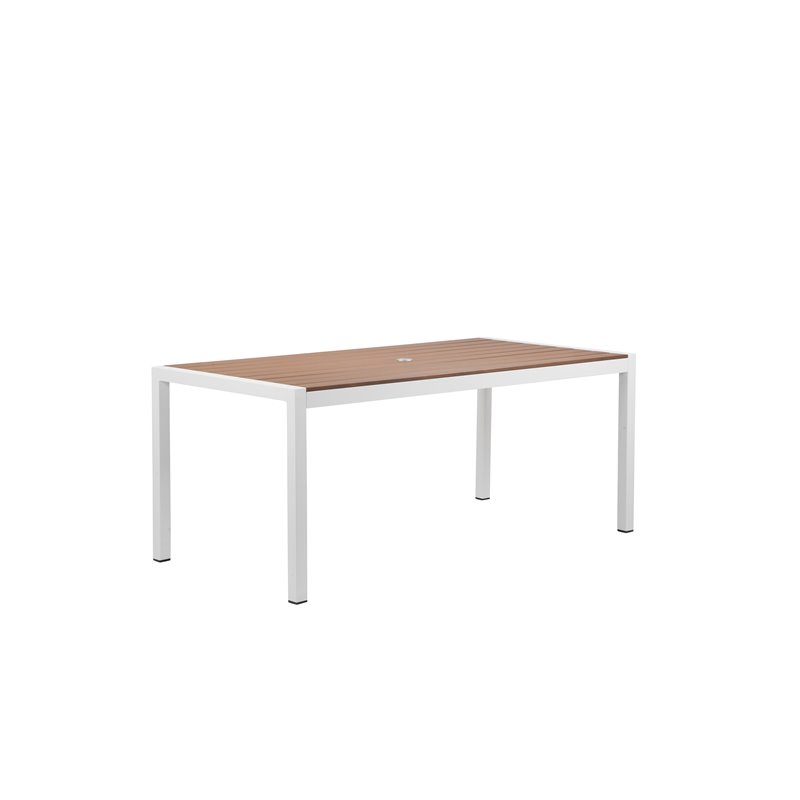 Pangea Home David Aluminum Frame Patio Dining Set in White/Natural Teak