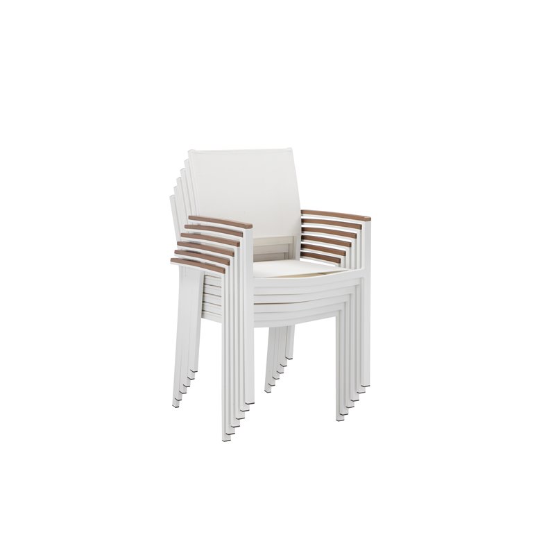 Pangea Home David Aluminum Frame Patio Dining Set in White/Natural Teak