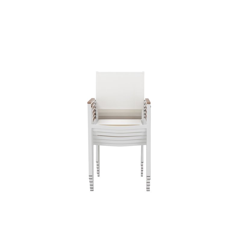 Pangea Home David Aluminum Frame Patio Dining Set in White/Natural Teak