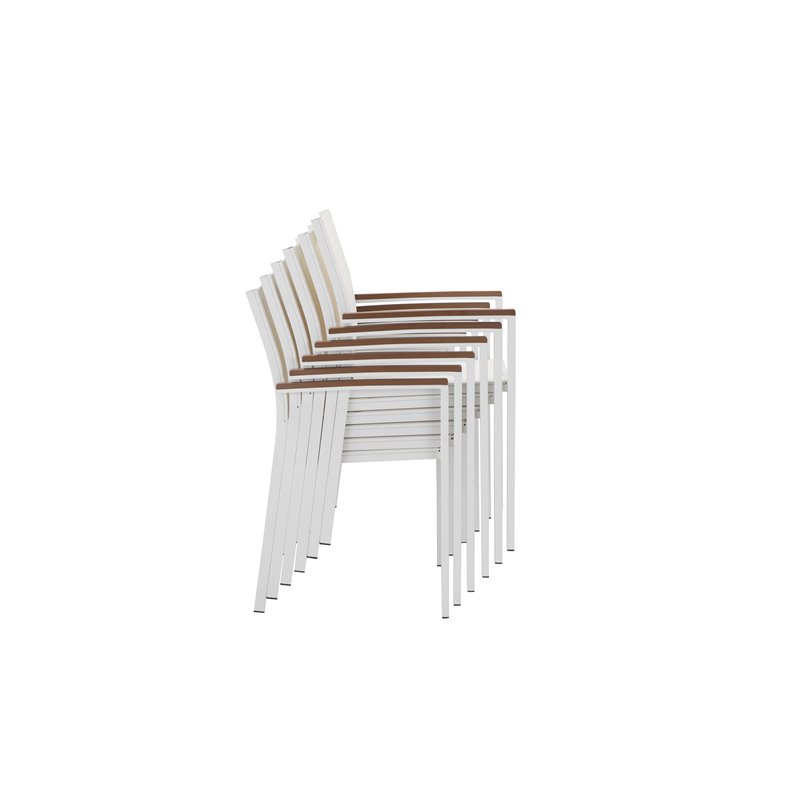 Pangea Home David Aluminum Frame Patio Dining Set in White/Natural Teak