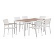 Pangea Home David Aluminum Frame Patio Dining Set in White/Natural Teak
