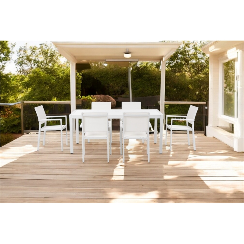 Pangea Home David Modern Aluminum Patio Dining Set in White Frame/Polyresin