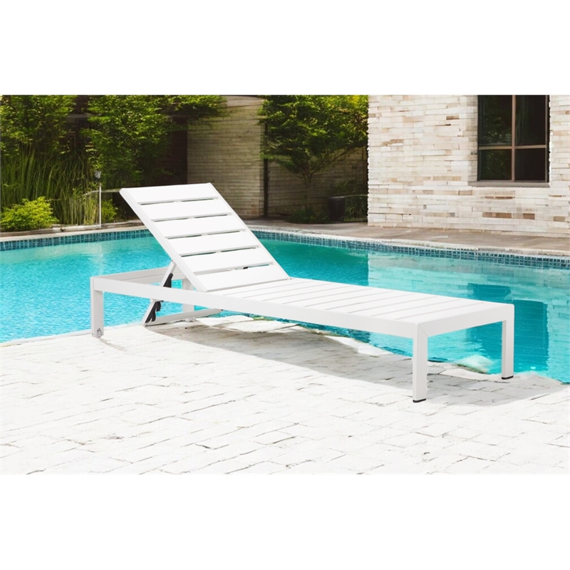 Pangea Home Breeze Modern Aluminum Patio Lounger in White Frame/Polyresin