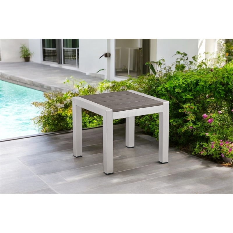 Pangea Home Breeze Modern Aluminum Patio Side Table in Gray Frame/Polyresin
