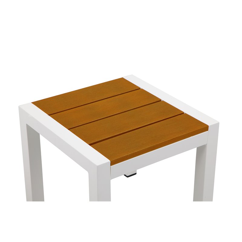 Pangea Home Breeze Modern Aluminum Frame Patio Side Table in Natural Teak