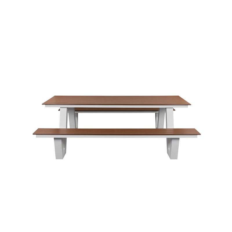 Pangea Home Lukas Aluminum Frame Outdoor Picnic Table in Natural Teak