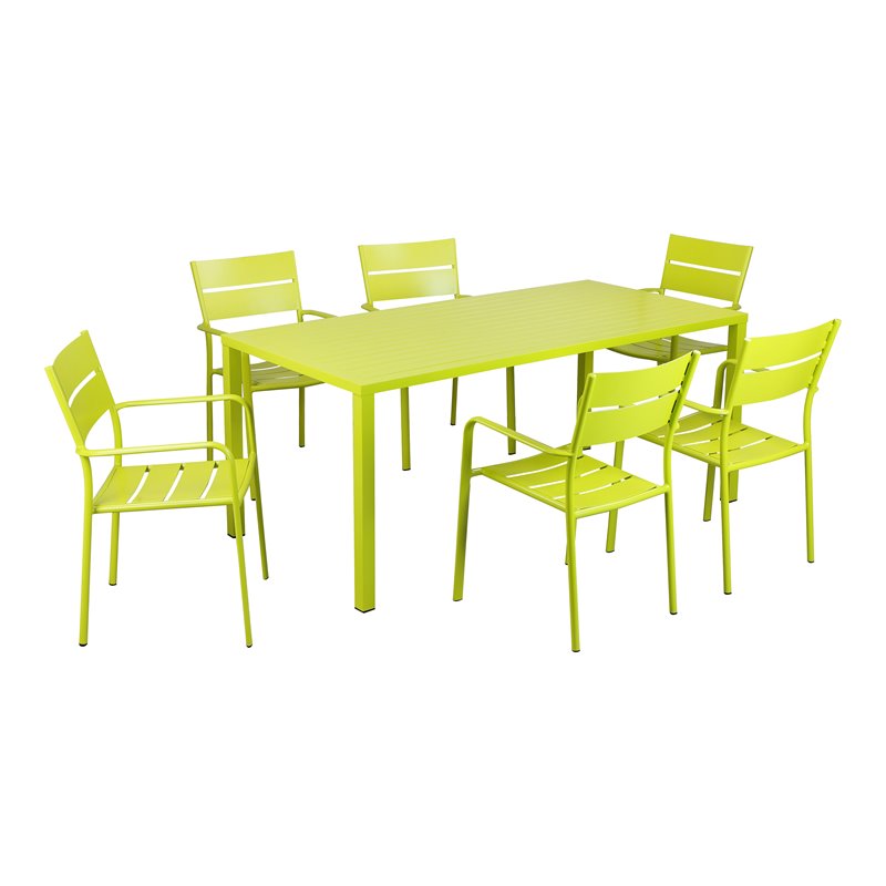 Pangea Home Miami 7-piece Modern Aluminum Frame Patio Dining Set in Green