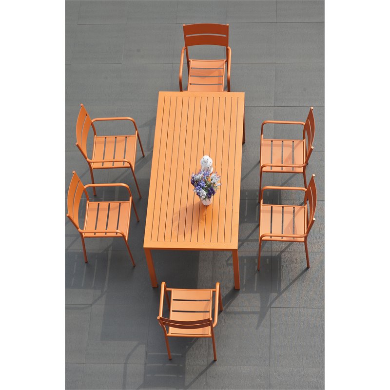 Pangea Home Miami 7-piece Aluminum Frame Patio Dining Set in Orange
