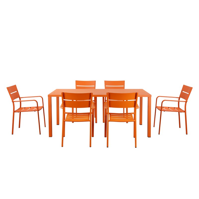 Pangea Home Miami 7-piece Aluminum Frame Patio Dining Set in Orange