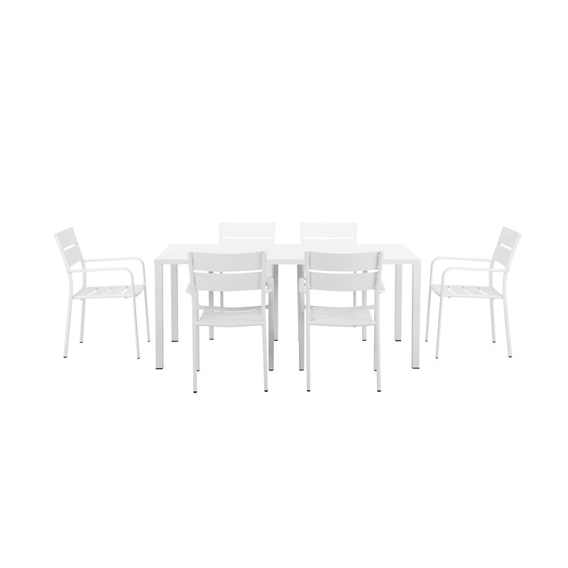 Pangea Home Miami 7-piece Modern Aluminum Frame Patio Dining Set in White