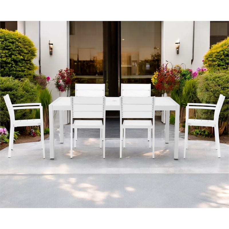 Pangea Home Breeze 7-piece Aluminum Patio Dining Set in White Frame/Polyresin